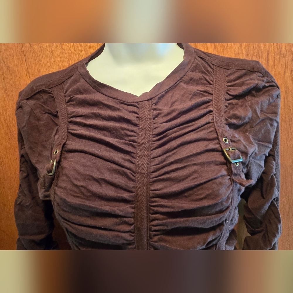 Moda International RARE Textured Ruched Chocolate Top SzM - Picture 4 of 8
